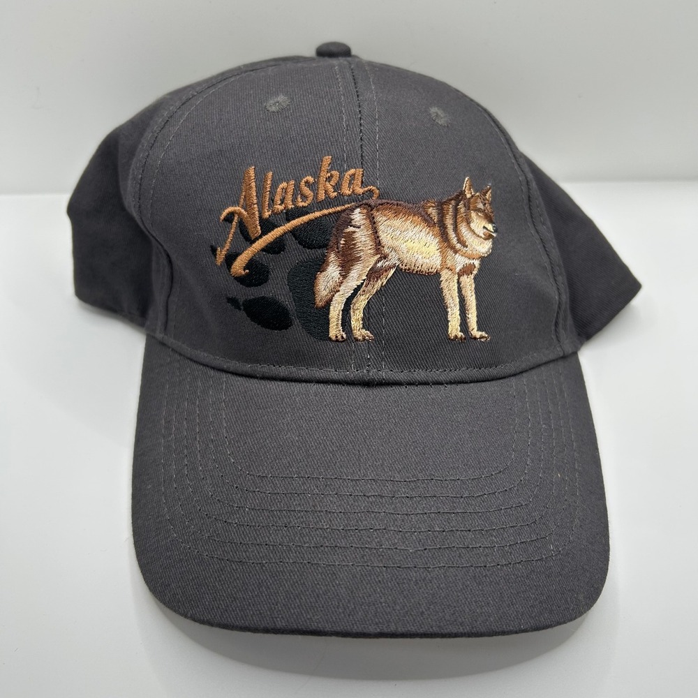 Alaska Outpost Wolf Embroidered Baseball Cap Gray Cotton Adjustable Hat